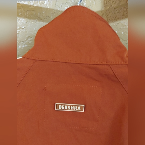Bershka Orange Zipper Crop Jacket White Stripe Sz L Preppy Revival Tenniscore - Picture 6 of 13